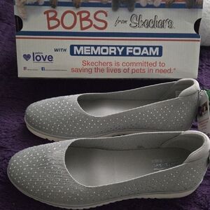 Skechers BOBS Women's Light Gray Sparkle Slip-On Flats